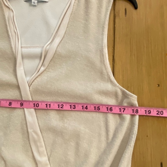 Women’s Tan Jumpsuit Sleeveless Adjustable Tie Waist Cropped Leg Terry large - Picture 4 of 13